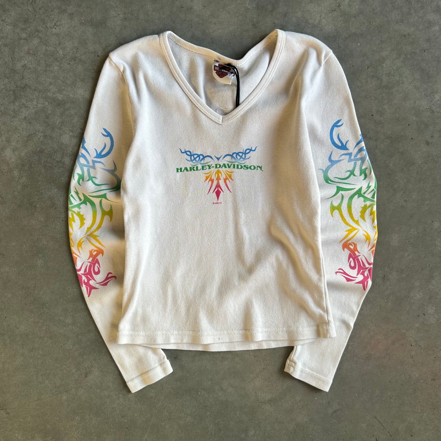 Women’s Y2K Harley Davidson Rainbow Tribal Long Sleeve