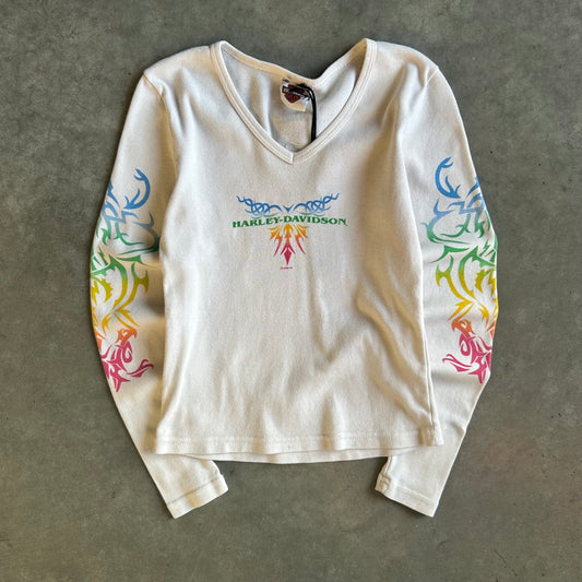 Women’s Y2K Harley Davidson Rainbow Tribal Long Sleeve