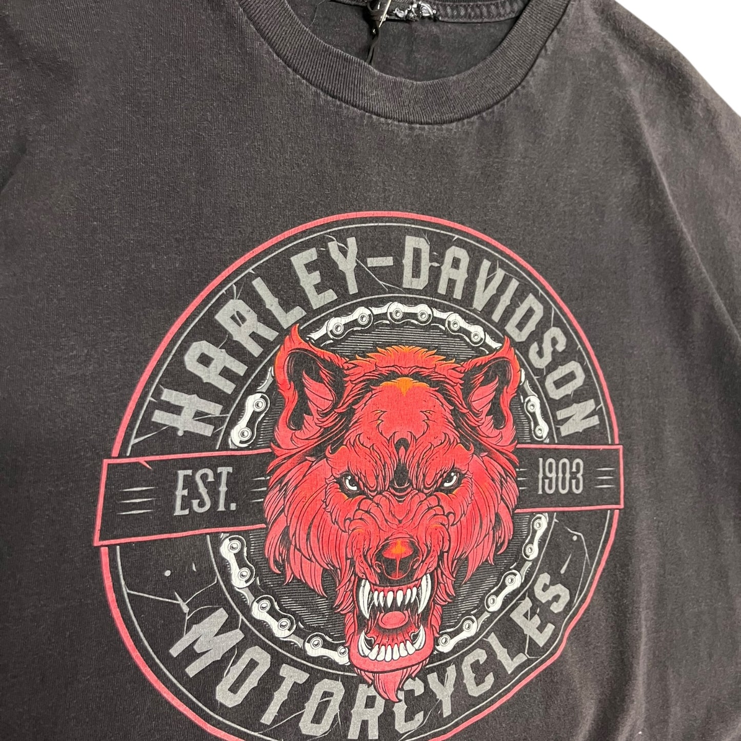 Y2K Harley Davidson Red Wolf Tee