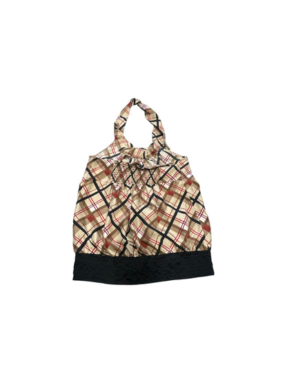 Women’s Y2K Bebe Tan/Red/Black Patterned Silk Halter Top