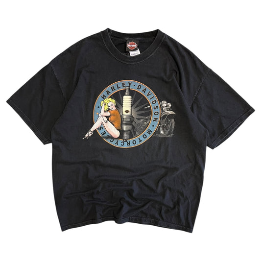 Y2K Harley Davidson Spark Plug Girl Tee