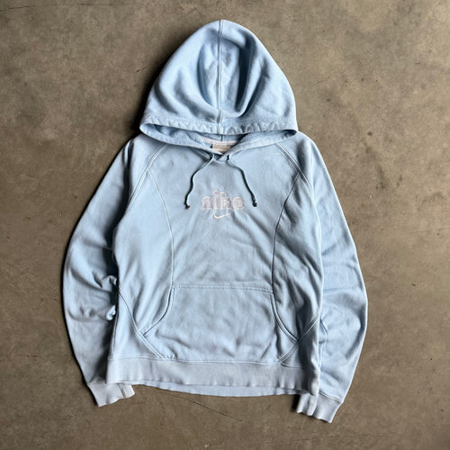 Y2K Nike Silver Embroidered Baby Blue Hoodie