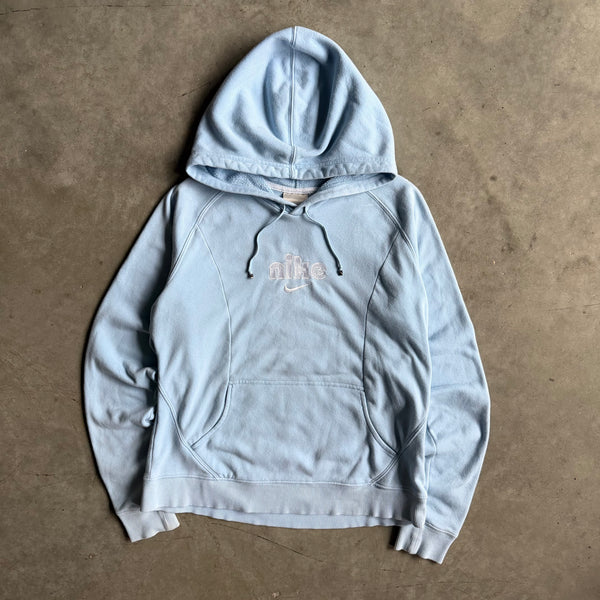 Y2K Nike Silver Embroidered Baby Blue Hoodie