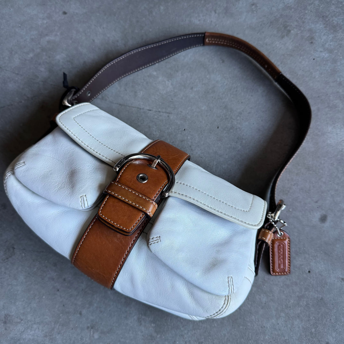 Y2K Coach Soho White Double Pocket Buckle Flap Bag