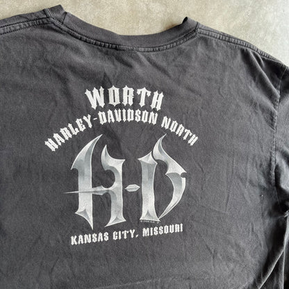 Y2K Harley Davidson Flame Sleeve Pocket T Shirt