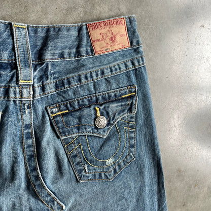 Women’s Y2K True Religion Denim Raw Hem Mini Skirt