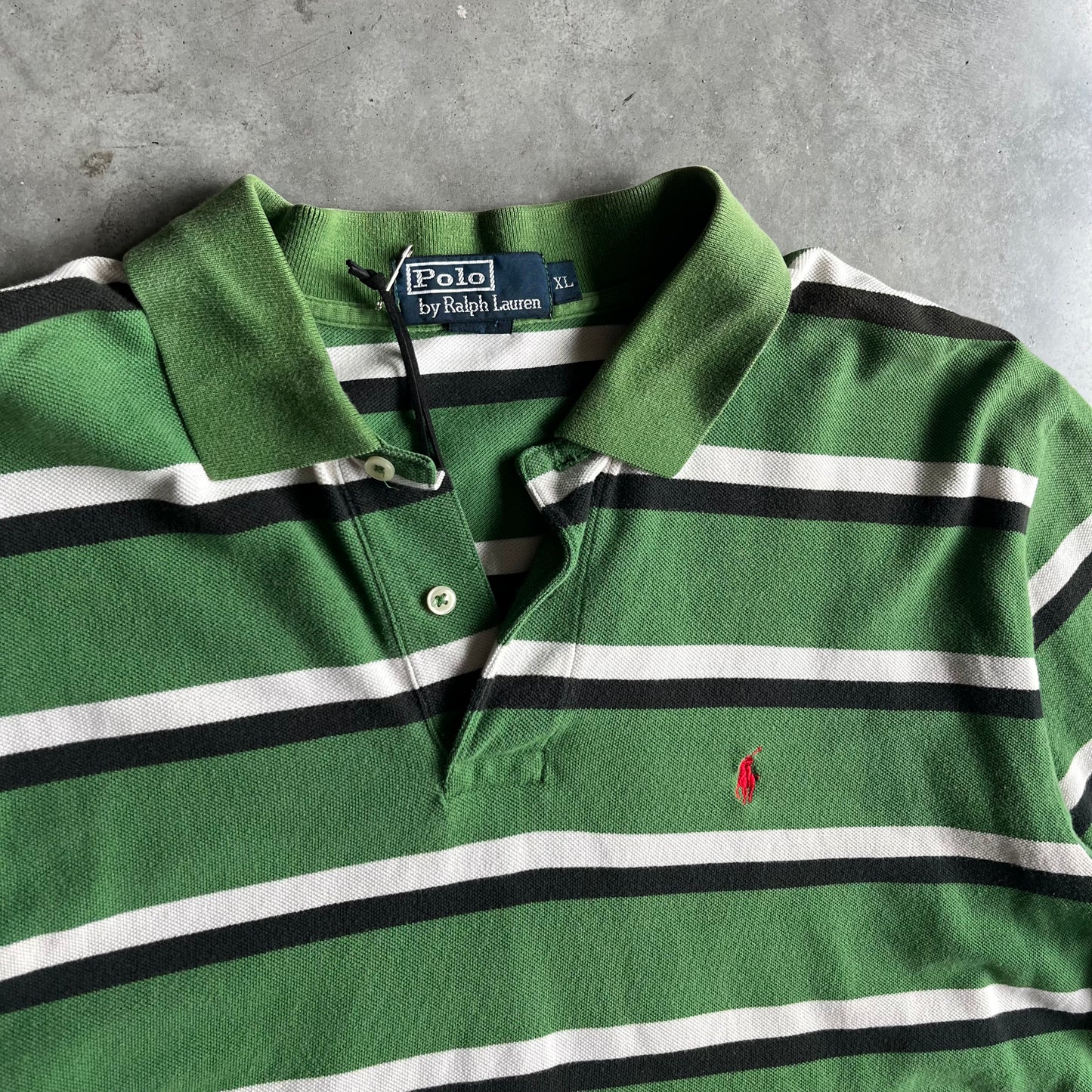 Y2K Green & White Striped Red Pony Polo Shirt