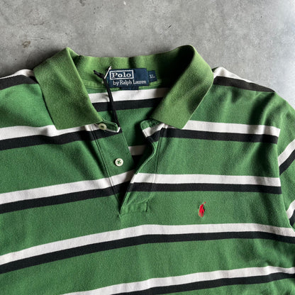 Y2K Green & White Striped Red Pony Polo Shirt