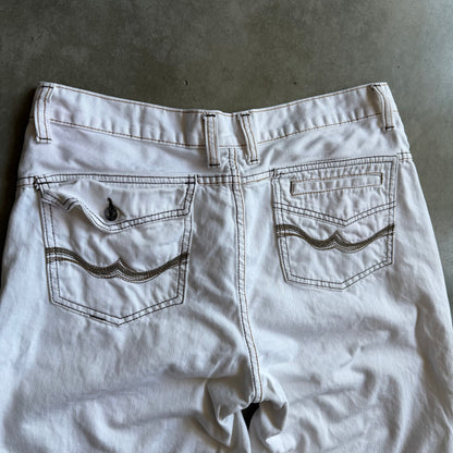 Y2K Route 66 Contrast Stitched White Jorts