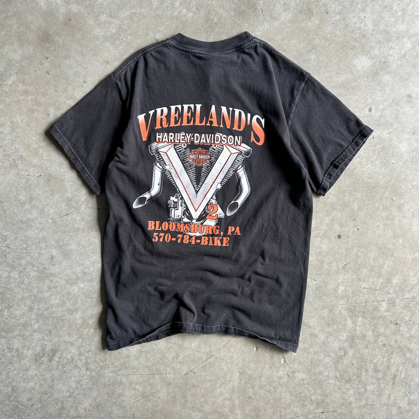 Y2K Harley Davidson Flaming Shield Skull Emblem Tee