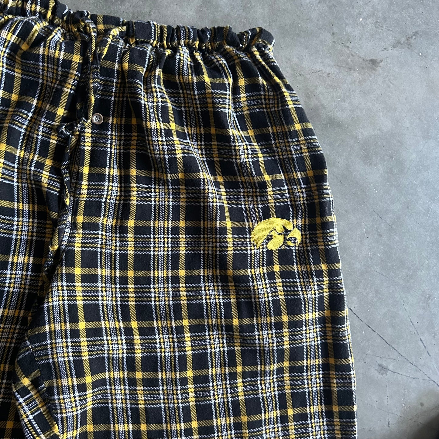 Y2K Iowa Hawkeyes Black & Gold Plaid Pajama Pants