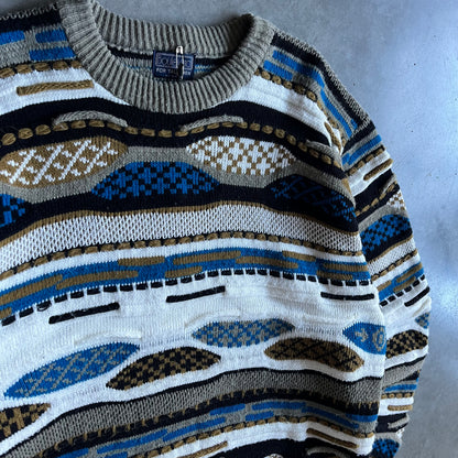 Vintage Boulevard 3D Knit Brown & Blue Sweater