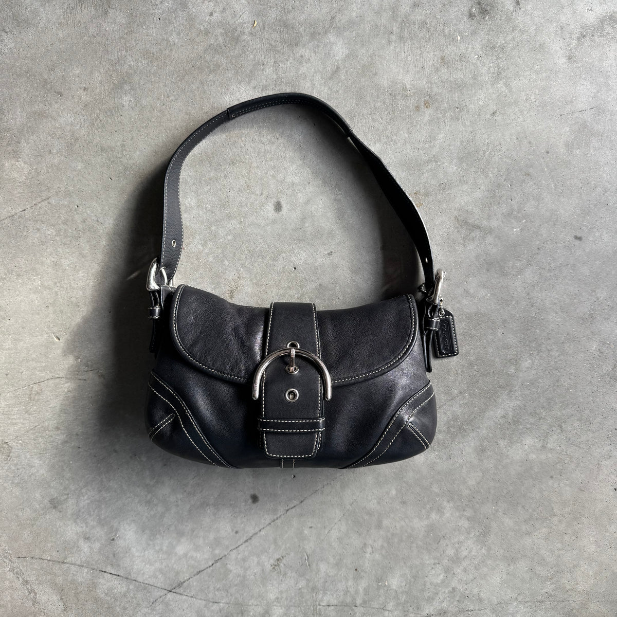 Coach Y2K Black Leather Mini Buckle Flap Soho Bag