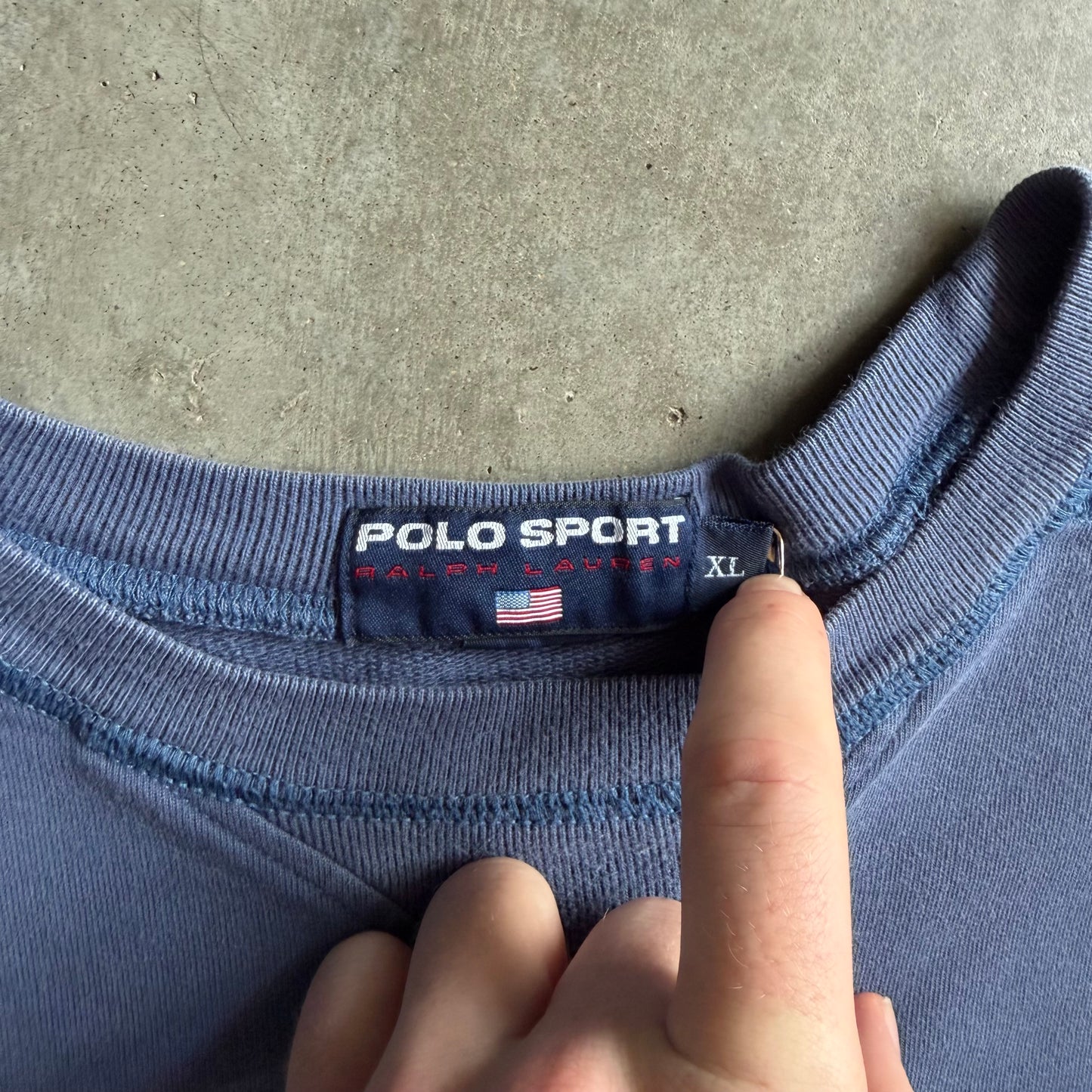 Vintage Polo Sport Ralph Lauren Embroidered Flag Logo Blue Crewneck