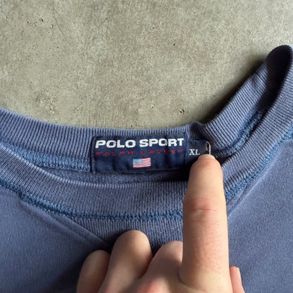 Vintage Polo Sport Ralph Lauren Embroidered Flag Logo Blue Crewneck