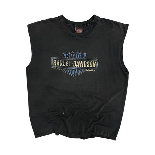 Y2K Harley Davidson Faded Blue Emblem Sleeveless