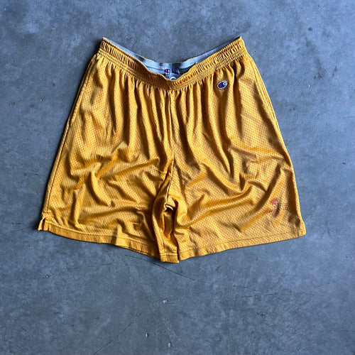 Vintage Champion Mesh Yellow Basketball Shorts w/ Pockets