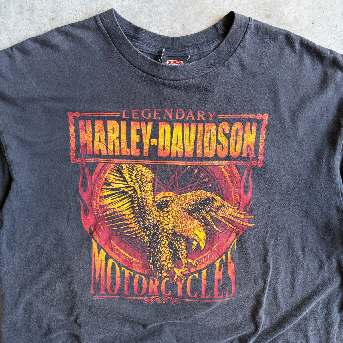 Harley Davidson Legendary Flame Eagle Spell Out Emblem Shirt