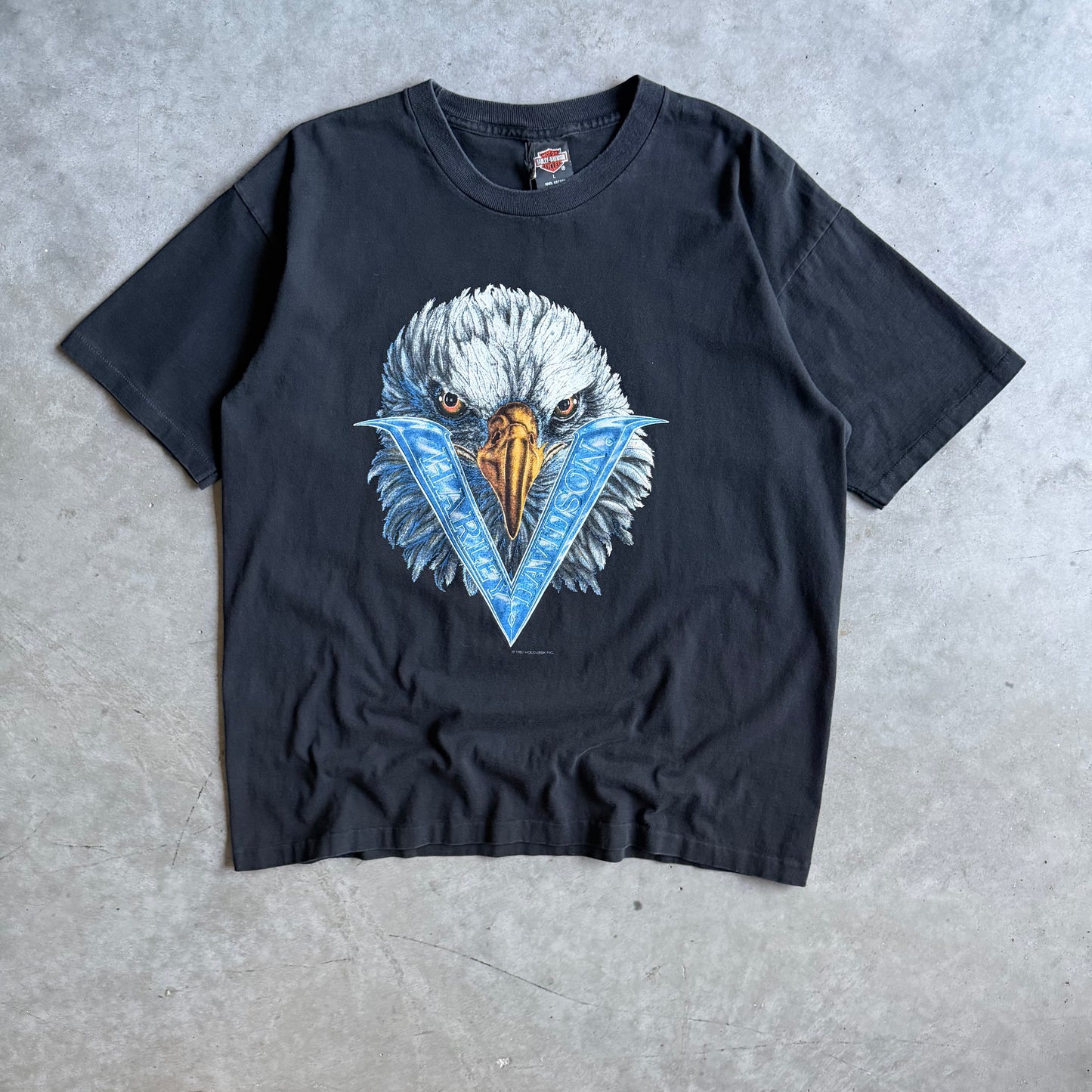 Vintage Harley Davidson V-Twin Spell-Out Eagle Beartooth Tee