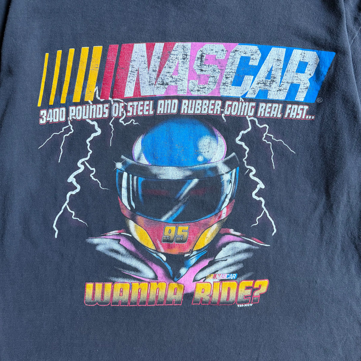 Vintage NASCAR ‘Wanna Ride?’ Lightning Helmet T Shirt