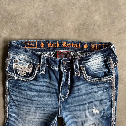 Women’s Rock Revival Ruby Boot Cut Flair Jeans With Plaid Peak Outs