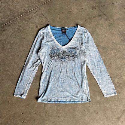 Women’s Harley Davidson Blue Acid Wash Long Sleeve