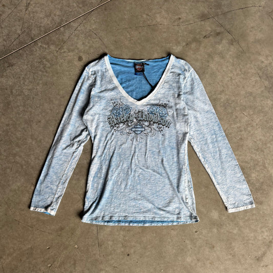 Women’s Harley Davidson Blue Acid Wash Long Sleeve