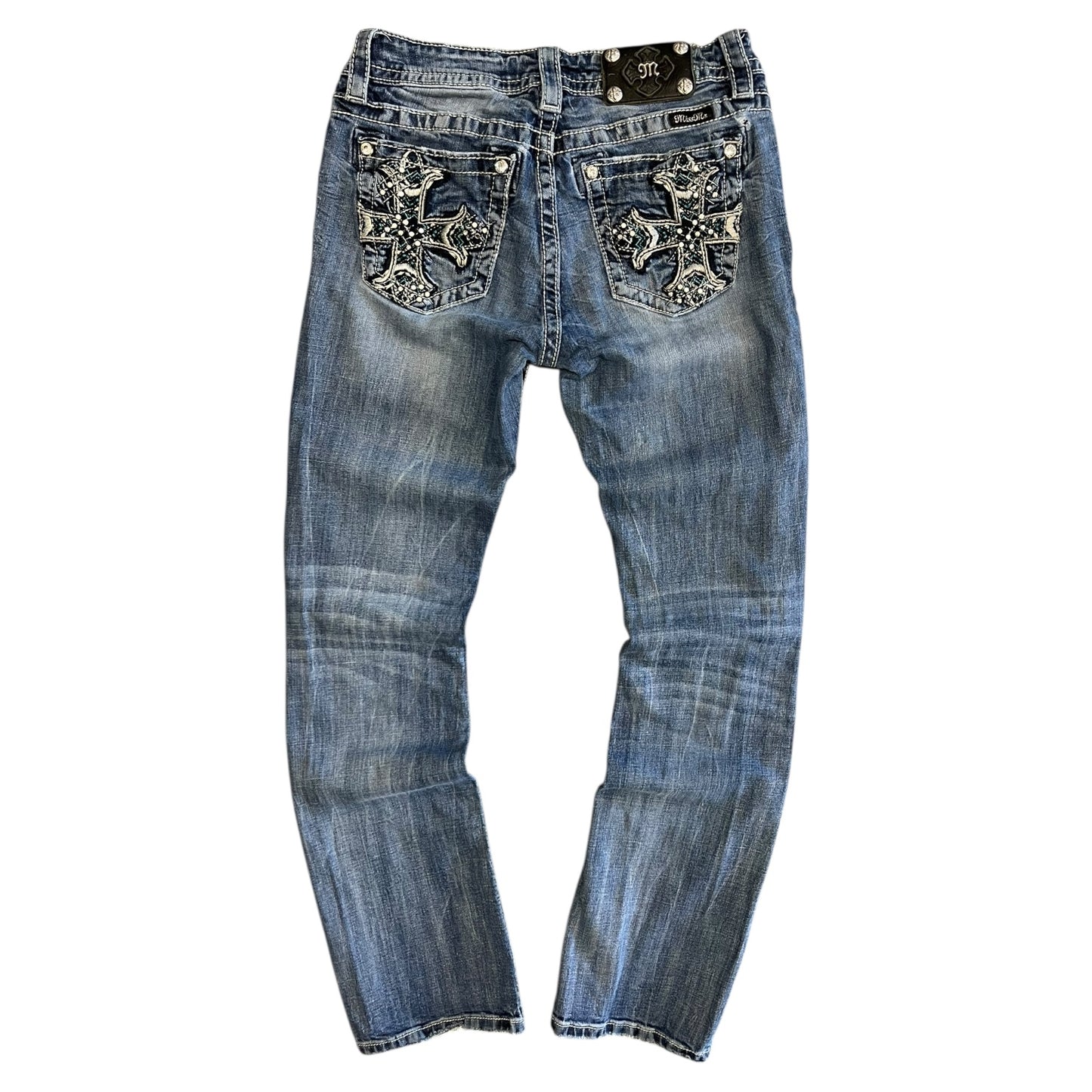 Y2K Miss Me Relaxed Bootcut Jeans w/ Knee Hole