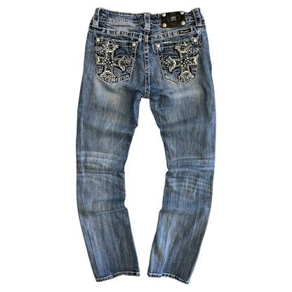 Y2K Miss Me Relaxed Bootcut Jeans w/ Knee Hole