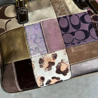 Y2K Coach Holiday Patchwork Tote Suede Leather Brown/Purple