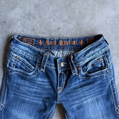 Y2K Women’s Rock Revival Fleur-De-Lis Pocket Flared Jeans