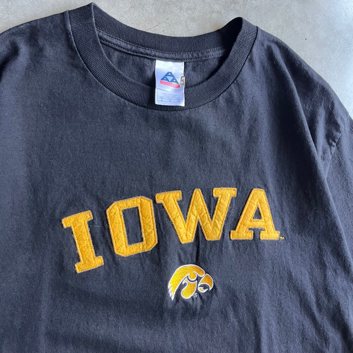 Vintage Iowa Patch Letters Logo Black Tee