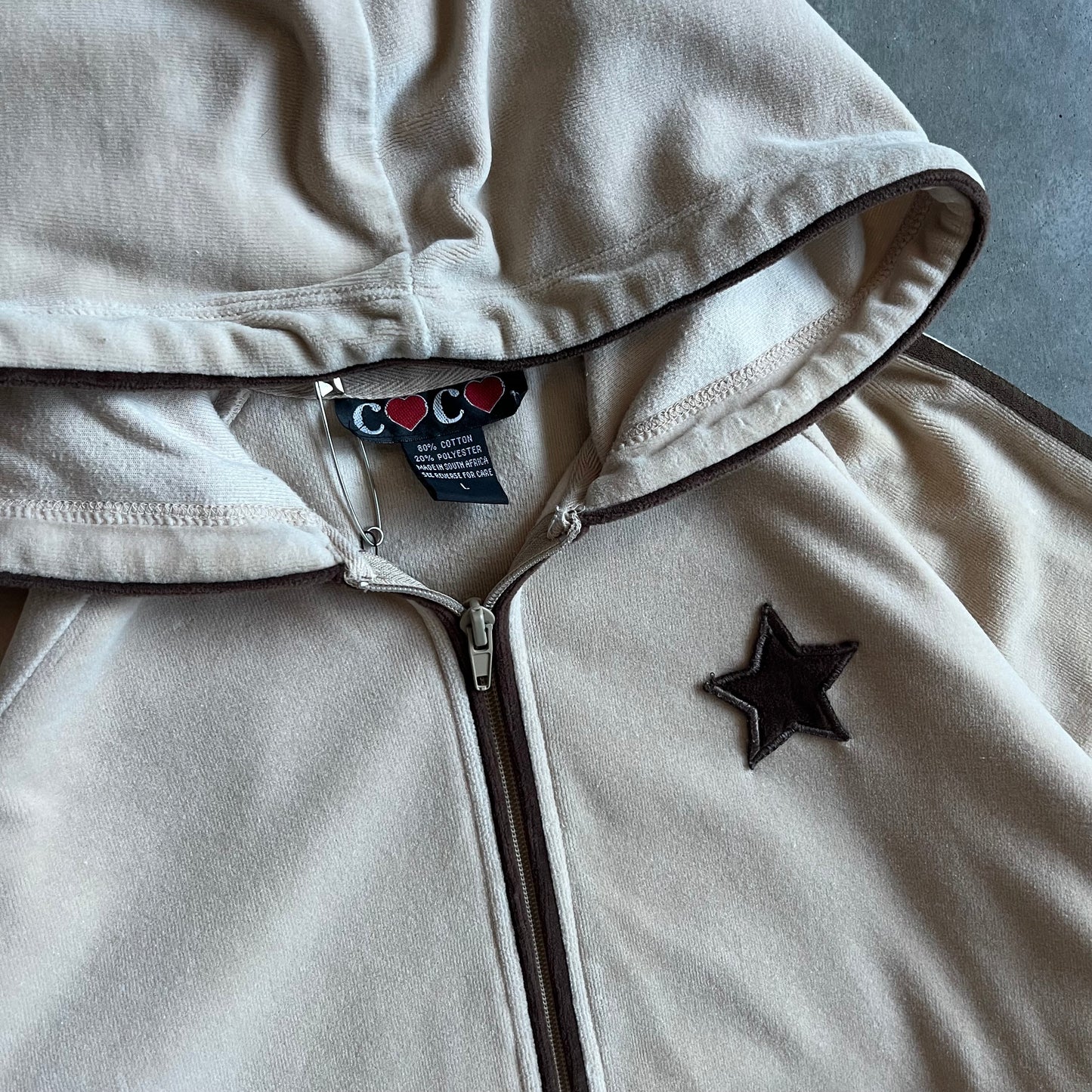 Women’s Y2K Coco Tan Velour Star Zipup