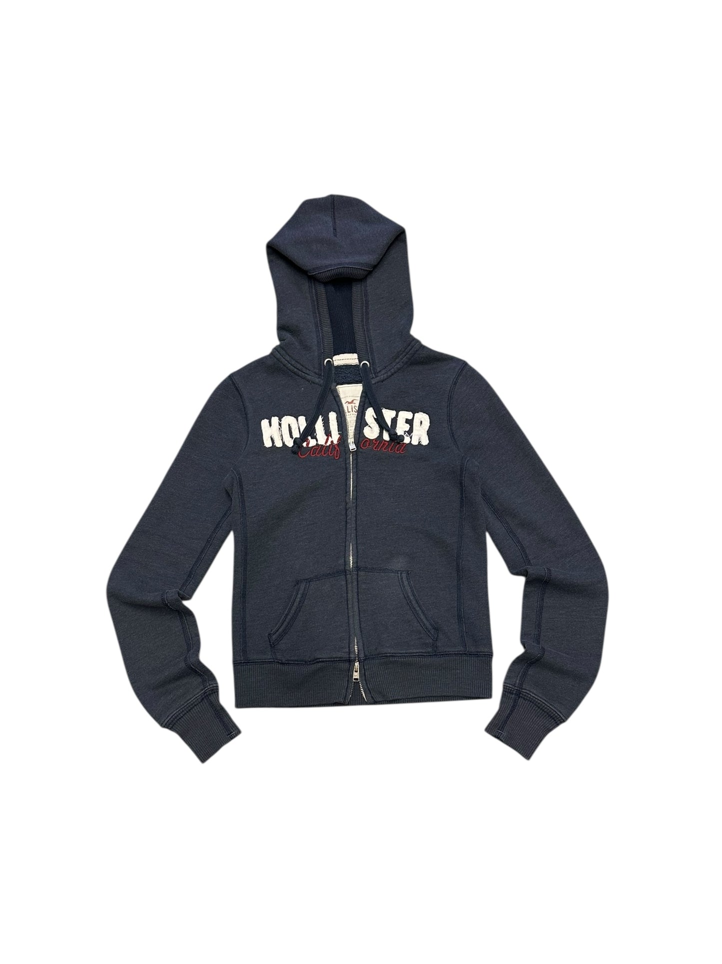 Women’s Y2K Hollister Classic Navy Blue Double Zipper Henley Hoodie