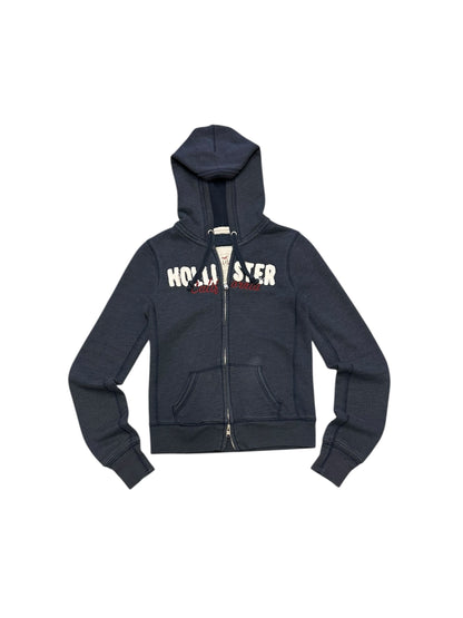Women’s Y2K Hollister Classic Navy Blue Double Zipper Henley Hoodie