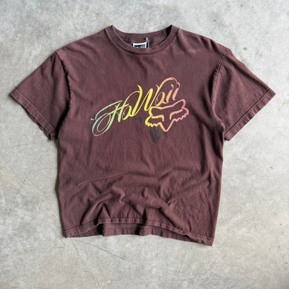 Y2K Fox “Hawaii” Rainbow Spell-Out & Logo Chocolate Tee