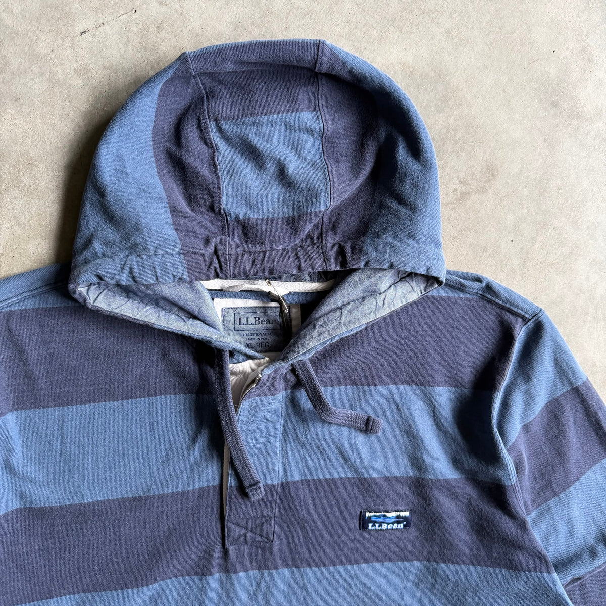 Y2K LL Bean Navy Striped & Hooded Rugby Longsleeve