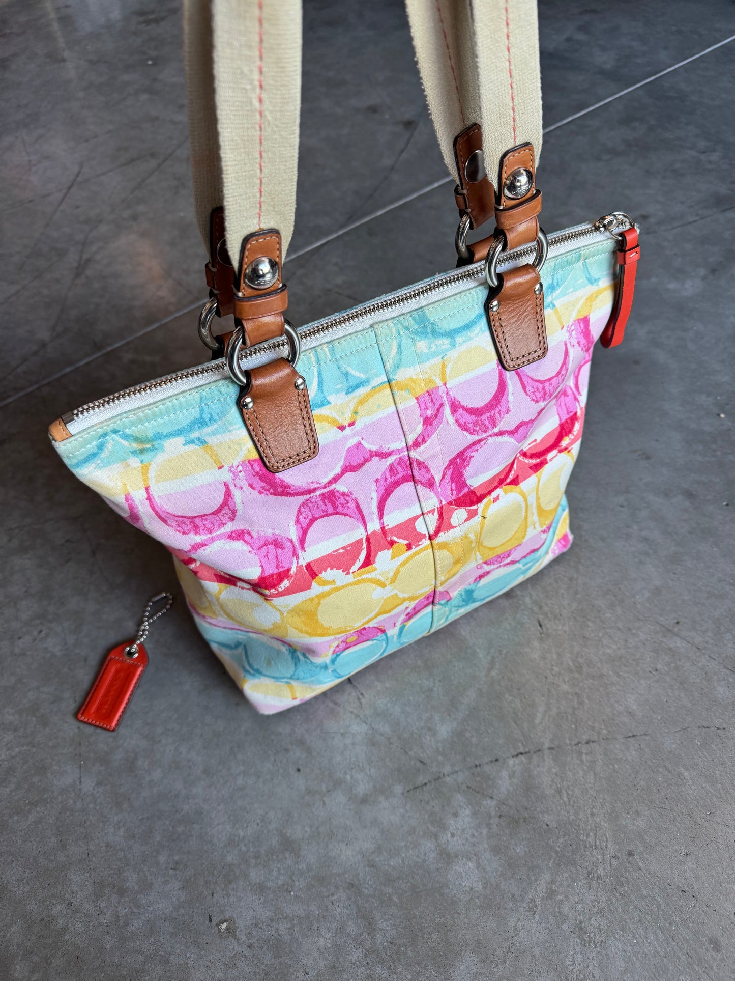 Y2K Coach Hampton Multi Watercolor signature Sateen Tote