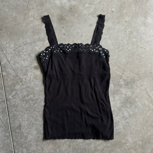 Women’s Y2K Lace Sequin Black Cami