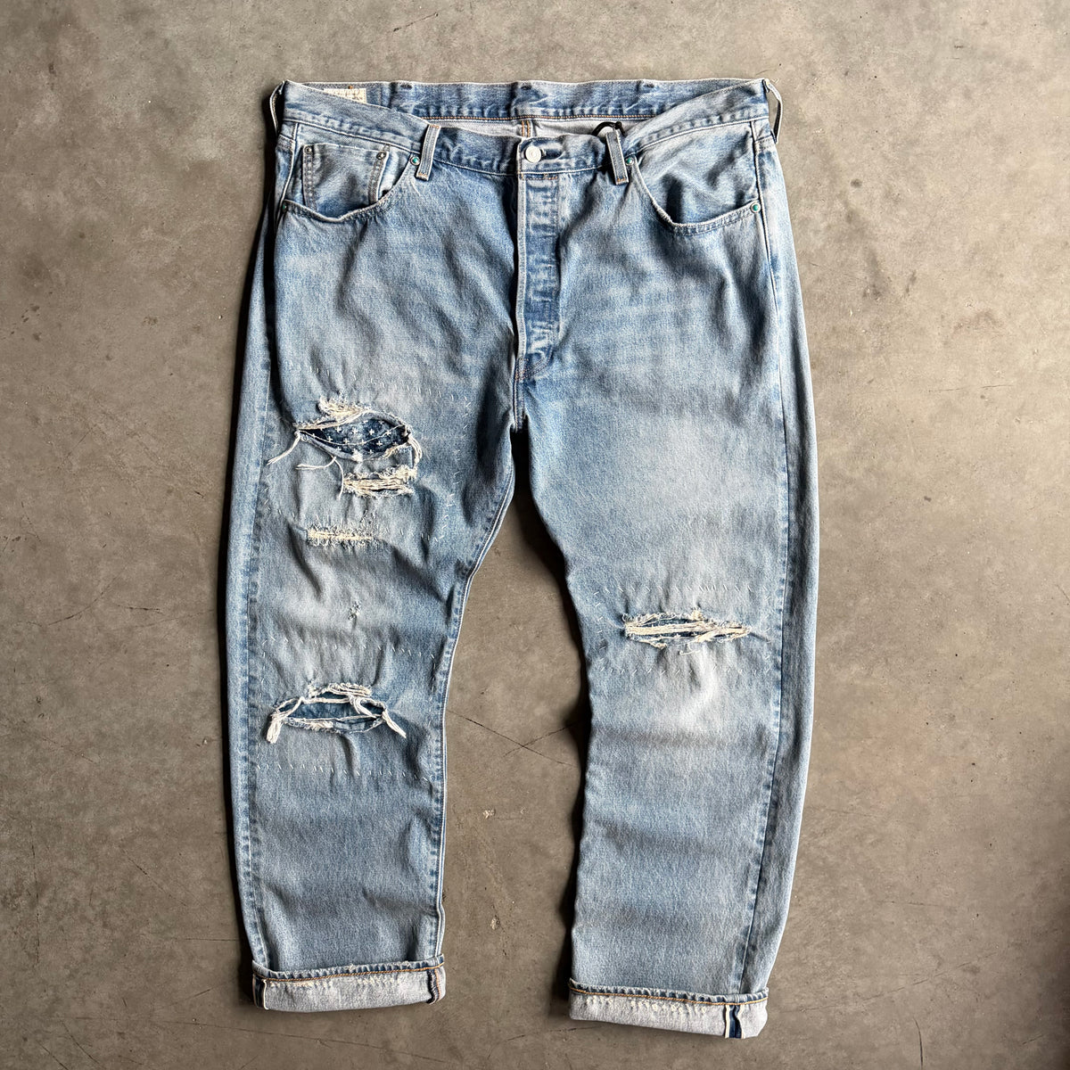 Levi’s LVC Lot 501 Turquoise Rivet Sashiko Redline Selvedge Jeans