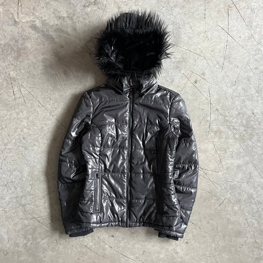 Women’s Y2K Aeropostale Black Puffer With Detachable Fur Hood