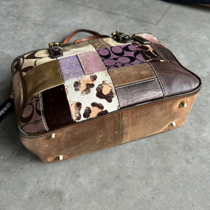 Y2K Coach Holiday Patchwork Tote Suede Leather Brown/Purple