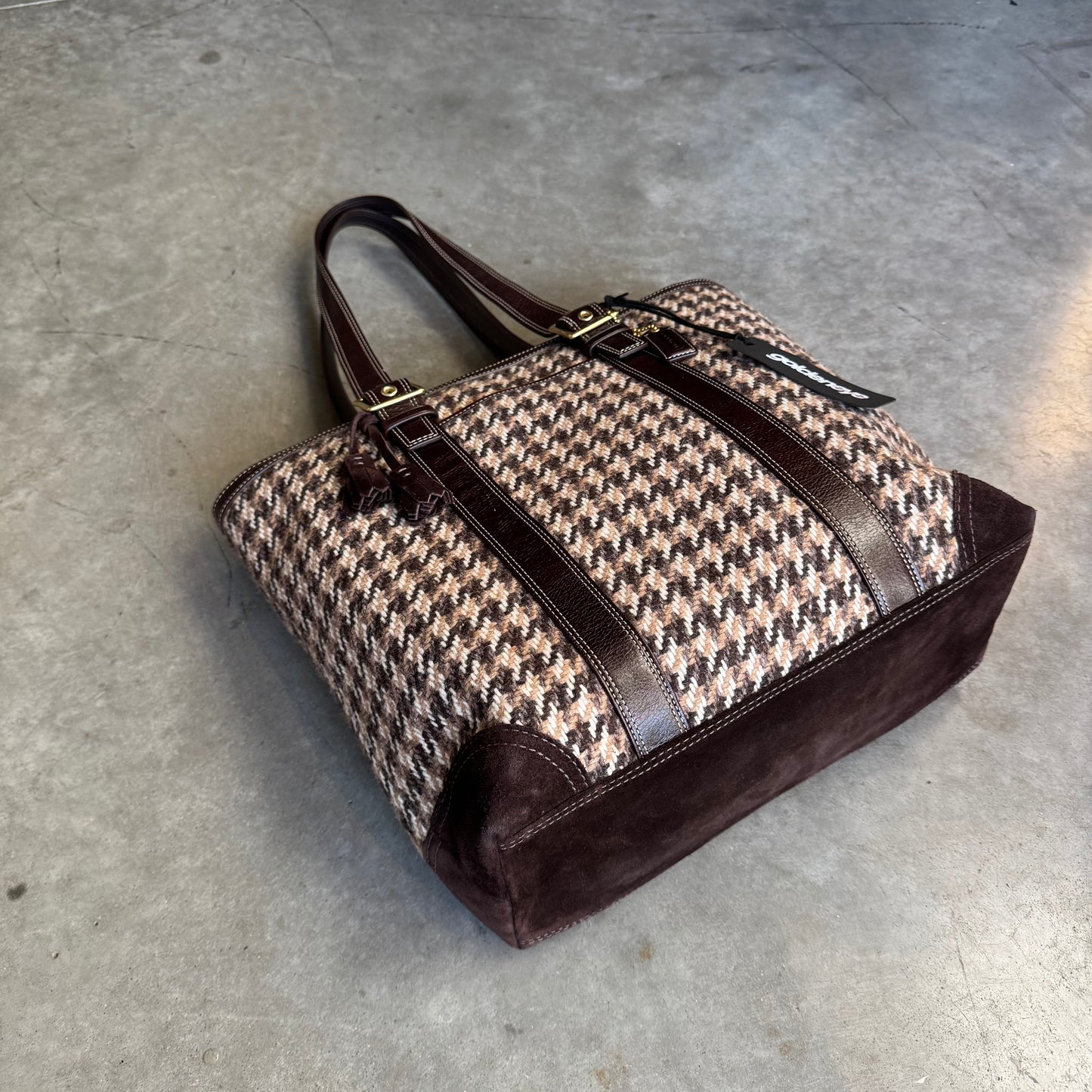 Y2K Coach Brown Legacy Wool Houndstooth Tote Bag