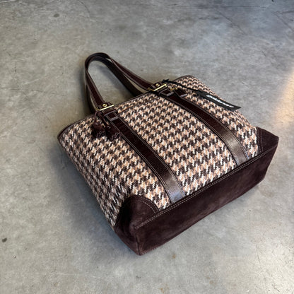 Y2K Coach Brown Legacy Wool Houndstooth Tote Bag