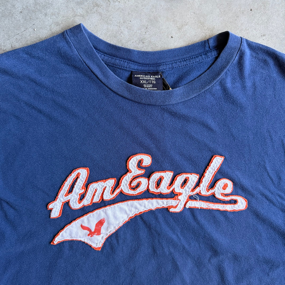 Y2K American Eagle Patch Embroidered Script Logo Tee