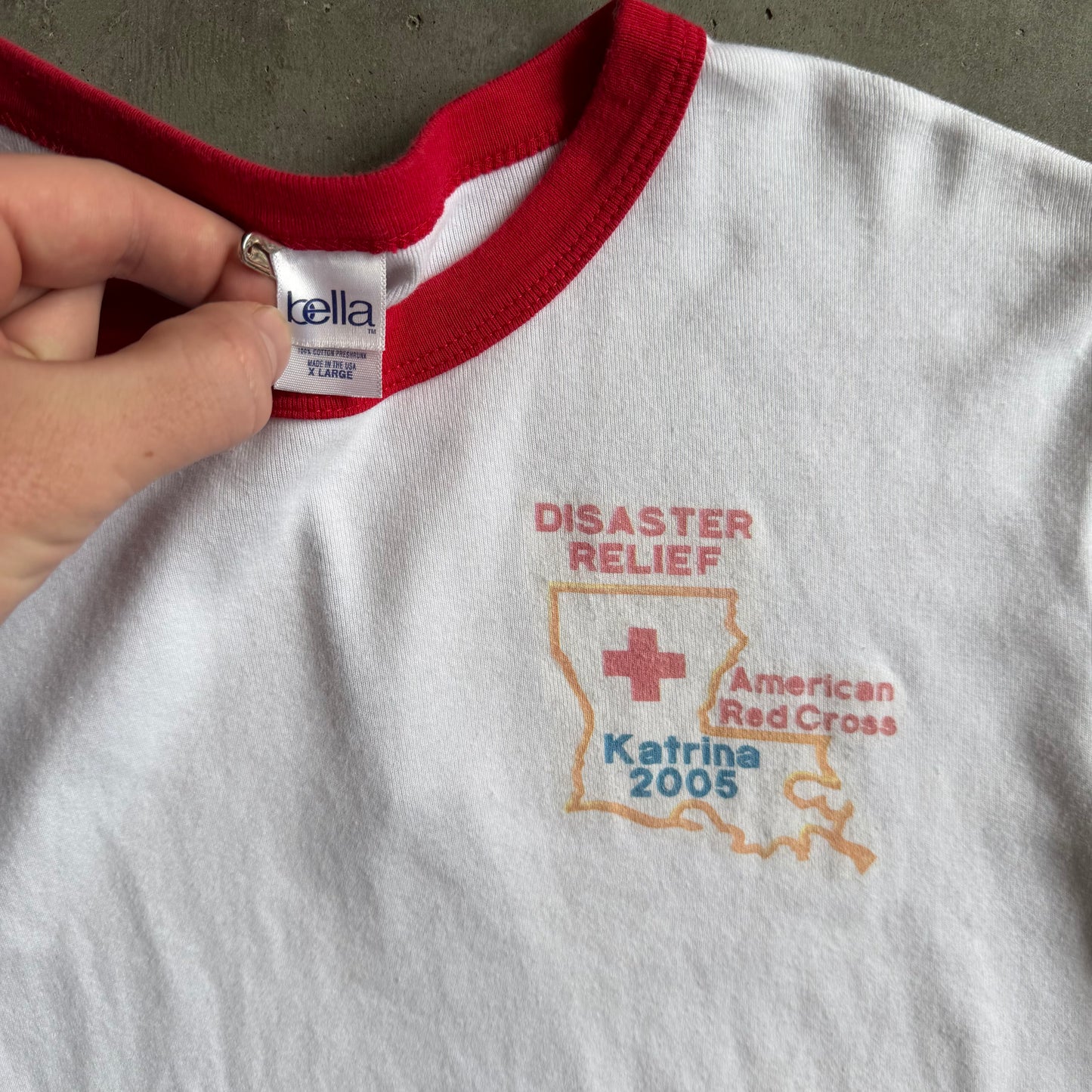 Y2K Women’s Hurricane Katrina Disaster Relief Baby Tee Ringer