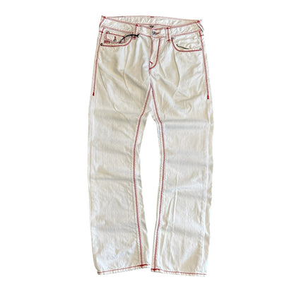 True Religion Mega T Straight Leg White Big Stitch Jeans