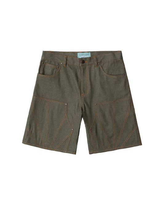 Brigade - Raw Denim Double Knee Shorts - Olive