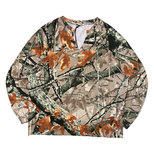 Y2K Fusion-3D Camo Cut Neck Long Sleeve Tee