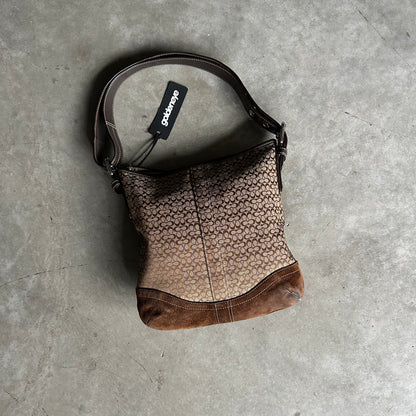 Y2K Coach Jacquard Suede Hobo Shoulder Bag Dark Brown
